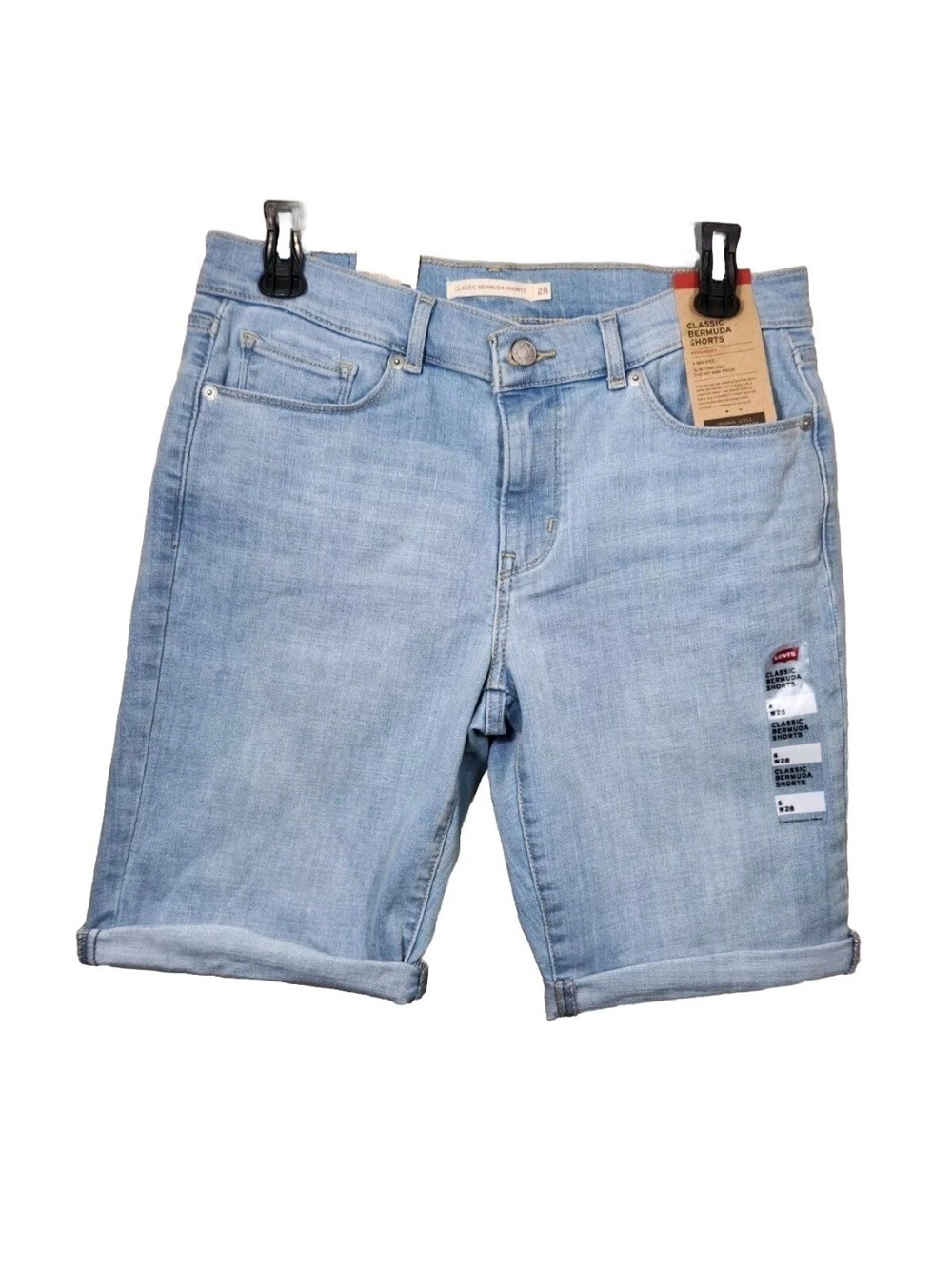 Levi's Womens Size 6 W 28 Mid Rise Bermuda Denim Jean blue Shorts Stretch NWT 03